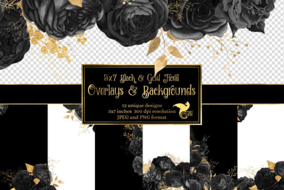 Download 5x7 Black and Gold Floral Overlays - Overlay Collection