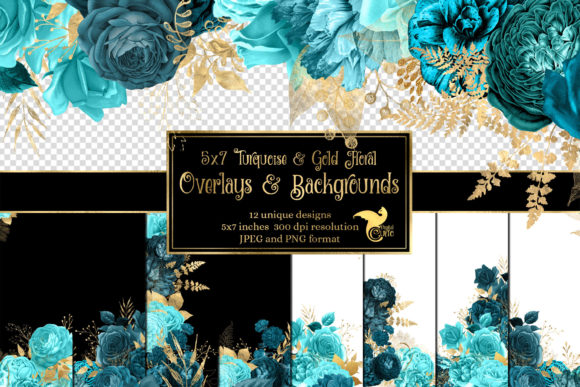 Download 5x7 Turquoise and Gold Floral Overlays - Overlay Collection