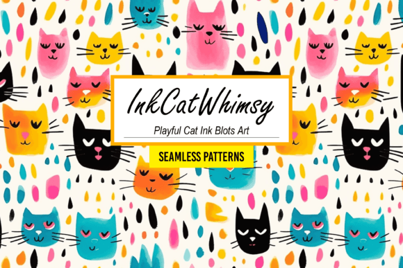 Download InkCatWhimsy - Playful Cat Ink Blots Art - Blots Collection