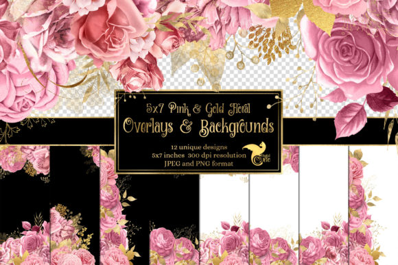Download 5x7 Pink and Gold Floral Overlays - Overlay Collection