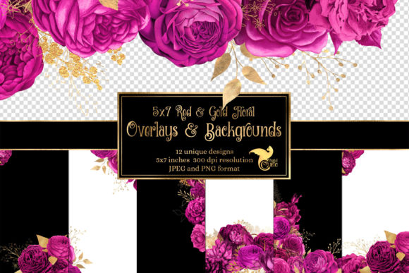 Download 5x7 Hot Pink and Gold Floral Overlays - Overlay Collection
