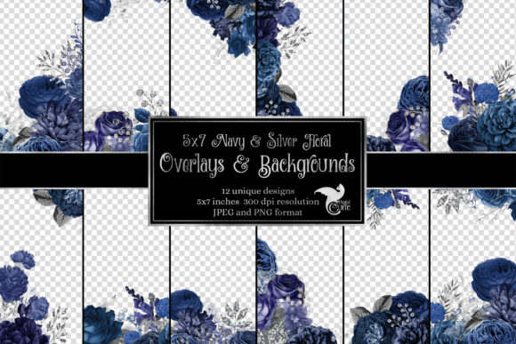 Download 5x7 Navy and Silver Floral Overlays - Overlay Collection