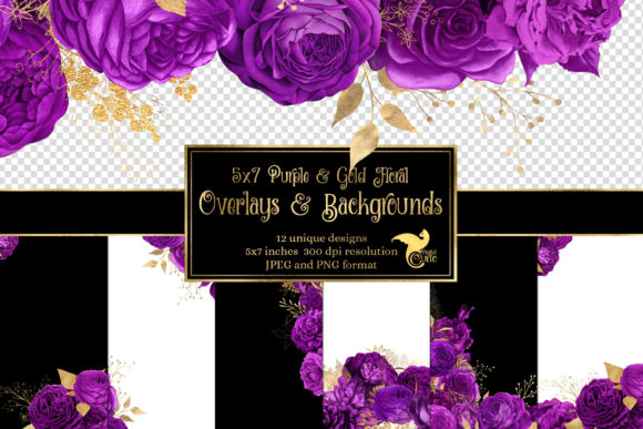 Download 5x7 Purple and Gold Floral Overlays - Overlay Collection
