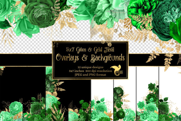 Download 5x7 Green and Gold Floral Overlays - Overlay Collection